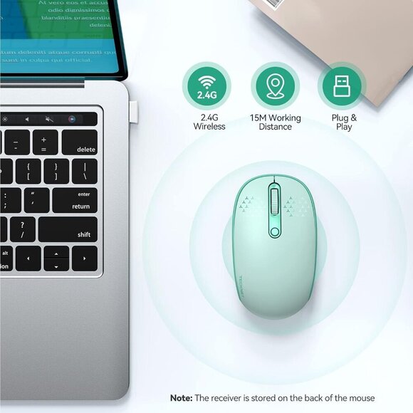 ✨Mouse Green  Wireless 2.4G Quiet Computer with USB Receiver 4 Button for Laptop - Picture 2 of 7